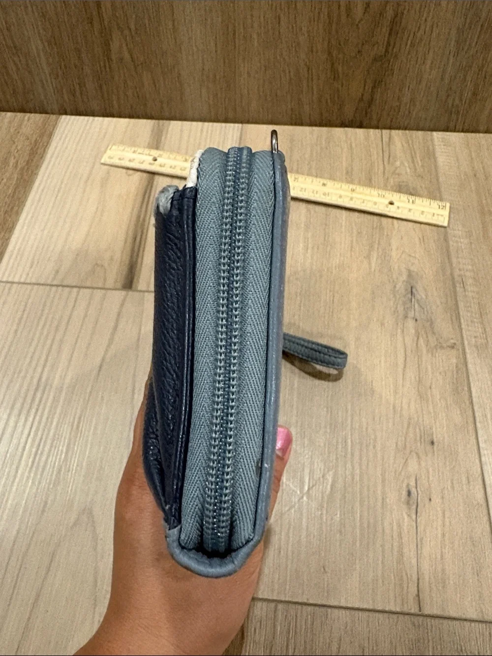 The Sak Iris Smartphone Wallet Navy Dusty Blue Leather Phone Wristlet